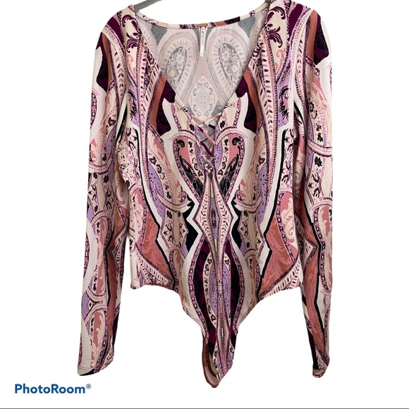 Free people body suit lace front look boho Size Large - Picture 1 of 6